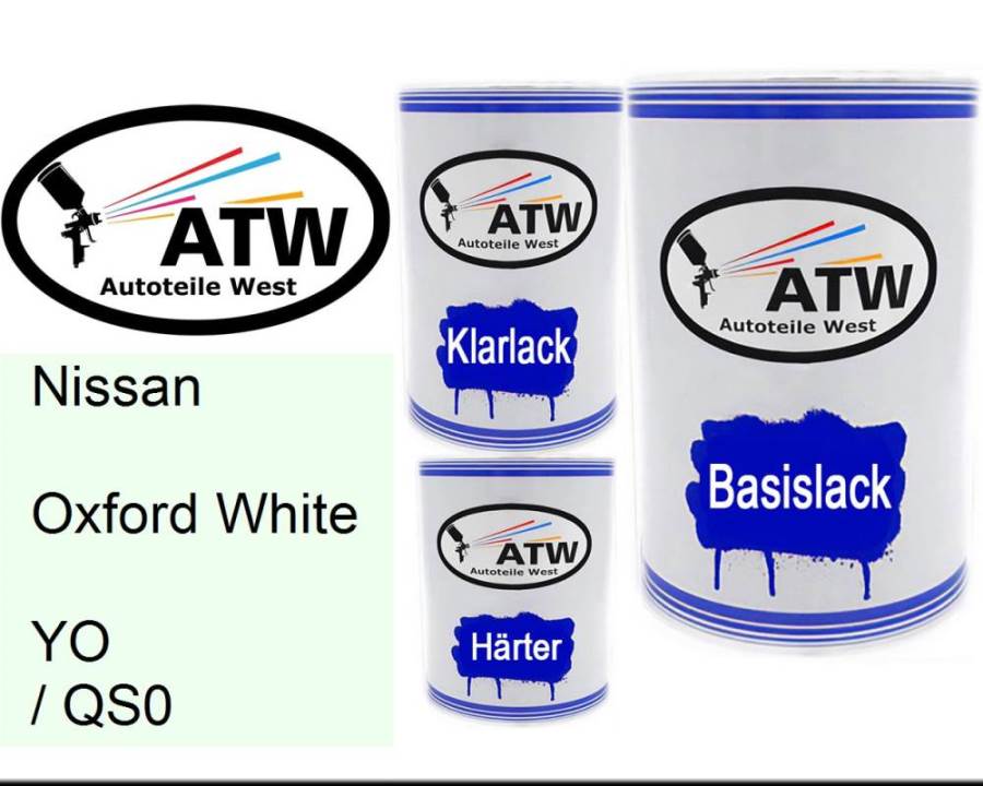 Nissan, Oxford White, YO / QS0: 500ml Lackdose + 500ml Klarlack + 250ml Härter - Set, von ATW Autoteile West.